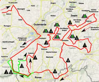 First lap of the circuit (red) and transition to the second lap (green).