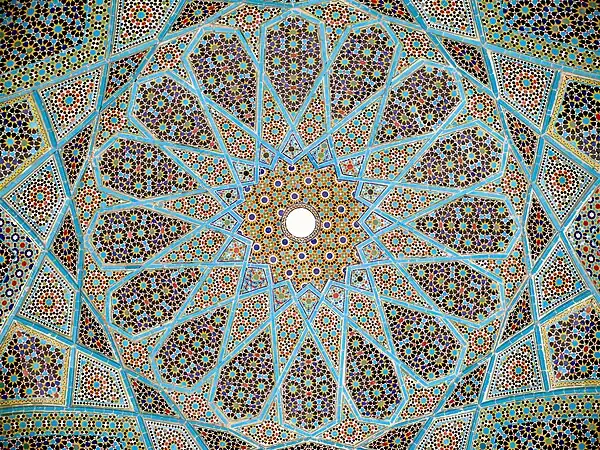 Enamelled tiles mosaic on the ceiling of the pavilion