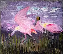 Image 36In Roseate Spoonbills 1905–1909, Abbott Handerson Thayer tried to show that even the bright pink of these conspicuous birds had a cryptic function. (from Animal coloration)