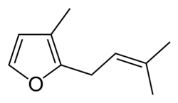 Rosefuran, an aroma compound found in rose oil.