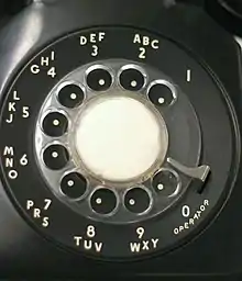 Image 25A traditional North American rotary phone dial. The associative lettering was originally used for dialing named exchanges but was kept because it facilitated memorization of telephone numbers.