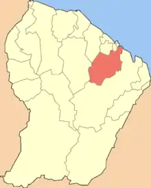 Location of the commune (in red) within French Guiana