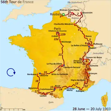 Route of the 1969 Tour de France