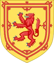 Shield from the coat of arms of the Kingdom of Scotland (13th century). Currently appears as the second quarter of the Royal coat of arms of the United Kingdom (or the 1st and 3rd quarters in Scotland).