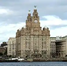 Royal Liver Building(1908–11; Grade I)Europe's first large reinforced concrete building, and the UK's largest clocks