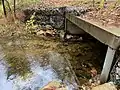 The river flowing north beneath Outlet Road, adjacent to its source at Sabbathday Lake