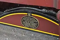 The plaque placed on 6201 to mark the occasion that it hauled the royal train for HM Queen Elizabeth II.