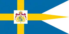 Royal standard of Sweden with the Greater coat of arms, used by the King and Queen of Sweden