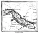 Rozenburg Island in 1867, just before the construction of the Nieuwe Waterweg, its planned route visible in the top left corner.