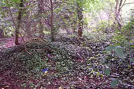 Apparent ruined walls in bricks covered by earth