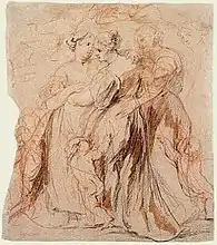 Study of Three Women (Psyche and her sisters), c. 1635, sanguine and ink on paper, Warsaw University Library