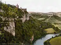 Rudelsburg (left) and Castle Saaleck (around 1900)