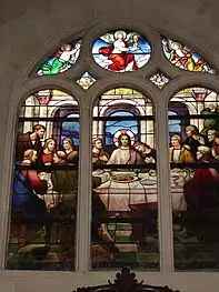 Stained glass window depicting the Last Supper