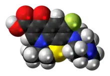 Space-filling model of the rufloxacin molecule