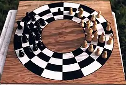 A board of circular chess, one of the many variants of traditional chess