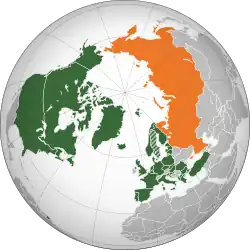 Map indicating locations of NATO and Russia