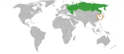 Map indicating locations of Russia and South Korea