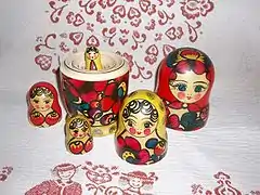 Image 25A matryoshka doll taken apart (from List of wooden toys)