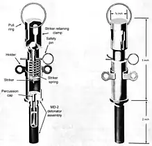 USSR booby trap firing device - pull fuze: normally connected to a tripwire