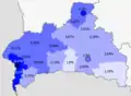 Russians in the region  >10%  8–10%  5–8%  2–5%  <2%