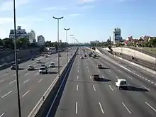 A view of North Access's Freeway at Buenos Aires, Argentina from the bridge on Pres H.Yrigoyen street at Florida, Buenos Aires, Argentina.