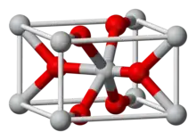 3D model of tin (IV) oxide, red atom is oxide