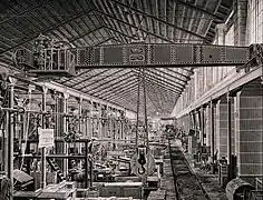 Example of steam powered overhead crane from 1875, produced by Stuckenholz AG, Wetter an der Ruhr, Germany. Design developed by Rudolf Bredt from an original installation at Crewe railway works