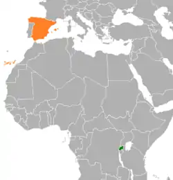 Map indicating locations of Rwanda and Spain