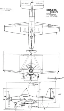 3-view line drawing of the Ryan XF2R Dark Shark