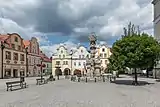 Northwestern corner of the Market Square (Rynek) with the Baroque Holy Trinity statue