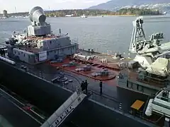 A close view of the S-300PMU Favorit SAM tubes on the mid deck, Vancouver.