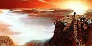 The first human Mars explorers survey Valles Marineris at sunrise (1989)