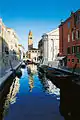 One of the G.Boatto works on Venice: San Barnaba church and canal; Acrylic on canvas, 100x70, 2004.