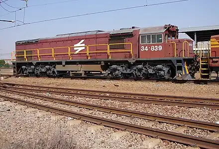 Upgraded no. 34-839 in Spoornet maroon livery at Sentrarand, Gauteng, 22 September 2009