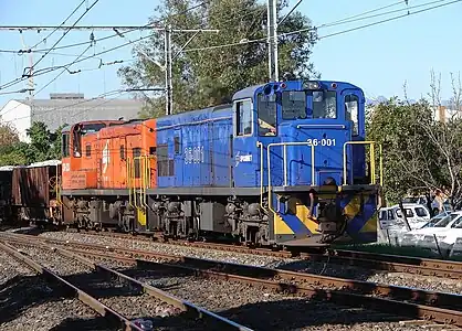 No. 36-001 in Spoornet blue livery with outline numbers at Stikland, Cape Town, 23 May 2007