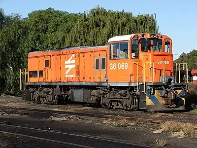 No. 36-069 in Spoornet orange livery at the Bloemfontein Locomotive Depot, 29 April 2013