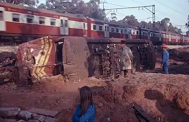 No. E348 wrecked near Olifantsfontein, Transvaal, c. July 1975