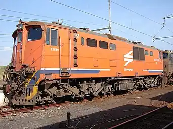 No. E1640 in Spoornet lined orange livery at Empangeni, Kwa-Zulu Natal, 14 August 2007