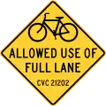 Bike Allowed Use of Full Lane CVC 21202, San Francisco.