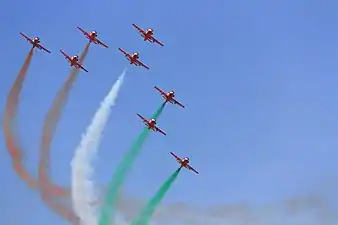 Surya Kiran Aerobatics Team displaying tricolor.