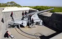 One of the four 24 cm L/35 guns of battery No4 at Puerto Belgrano.