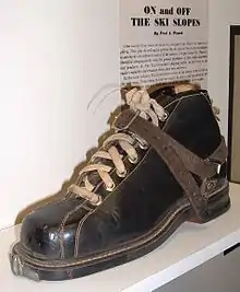 Ski boot made in Wilton, Maine, by G.H. Bass Company, circa 1940s. In the era of leather lace-up ski boots, G.H. Bass was an industry leader. Scott Andrews photo