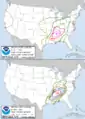 Probabilistic maps issued by the Storm Prediction Center during the heart of the outbreak.