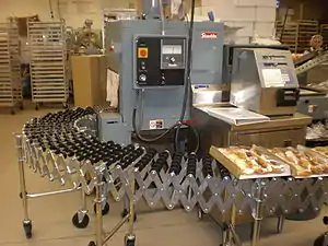 Shrink-wrapping trays of bakery goods