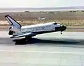 Space Shuttle Columbia lands at Edwards Air Force Base runway 22.