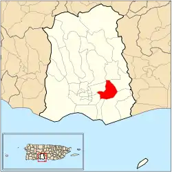 Location of Barrio Sabanetas within the municipality of Ponce shown in red