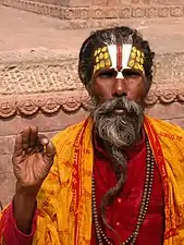 A Hindu sadhu, or ascetic wandering monk or holy man, in Kathmandu, Nepal.