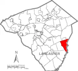 Map of Lancaster County highlighting Sadsbury Township