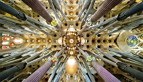 Detail of the roof in the nave. Gaudí designed the columns to resemble trees and branches.