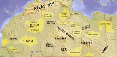 Map of the Sahara showing the Erg Chech.